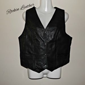 Rockin Leather XL Black Button Vest